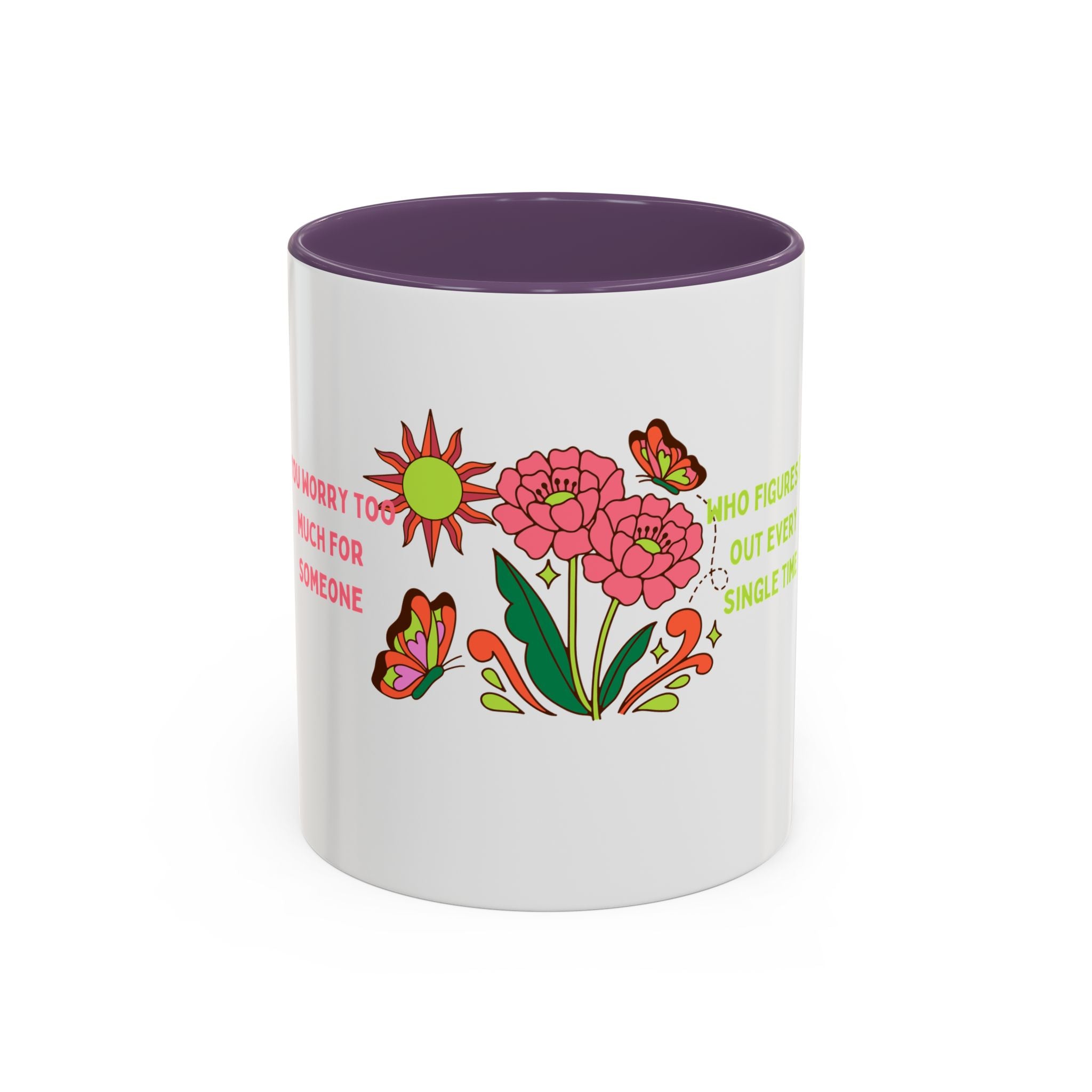 Floral Butterflies Coffee Mug — "Who Figures It Out Every Single Time" Accent Mug